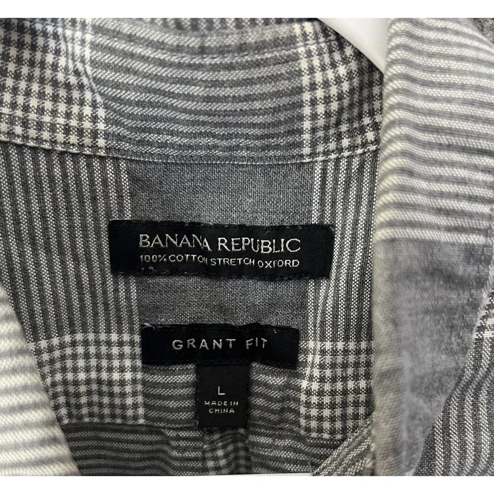 Banana Republic Cotton Stretch Grant Fit Oxford Shirt Men Size Large Gray Button